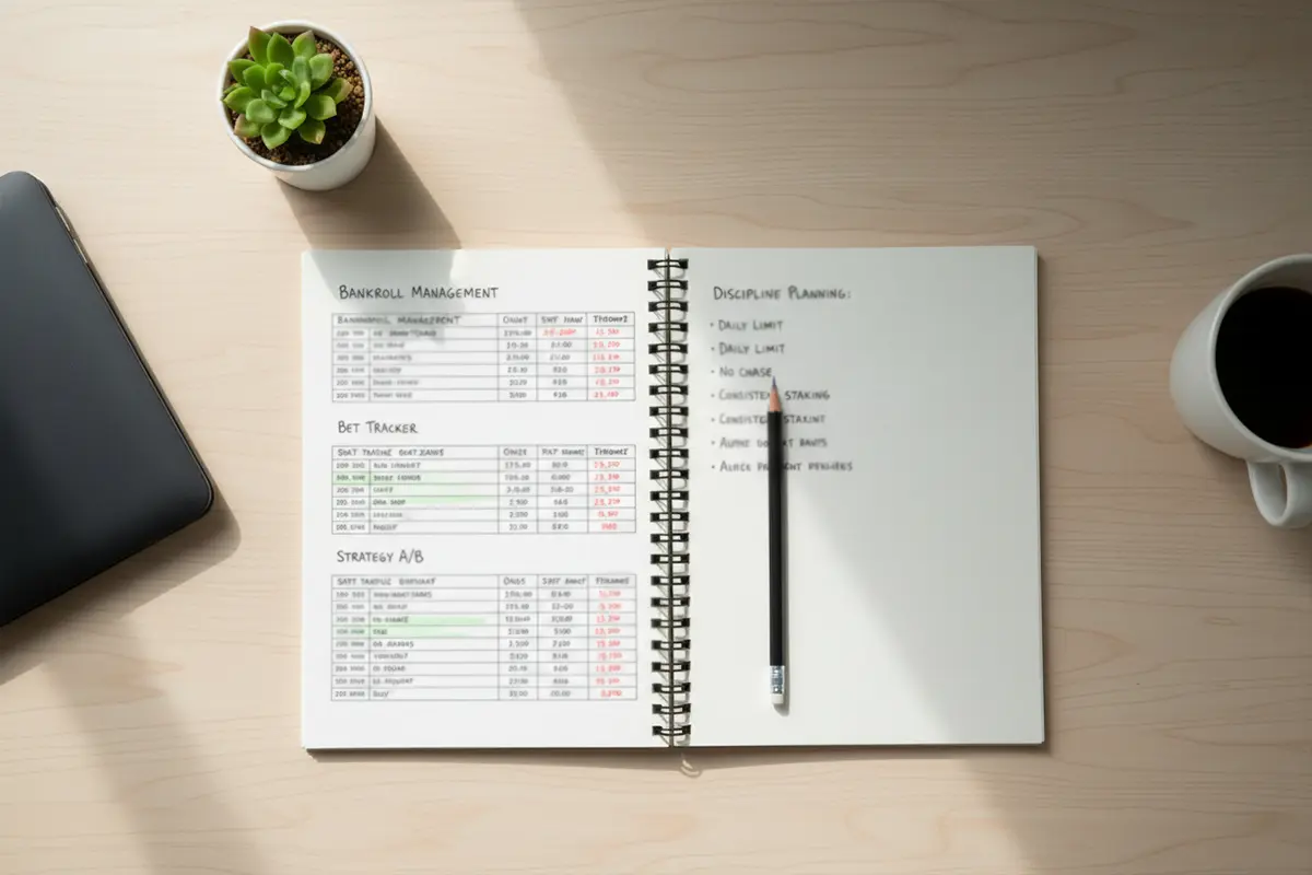 Notitieboek met wedstrategie planning en potlood op bureau