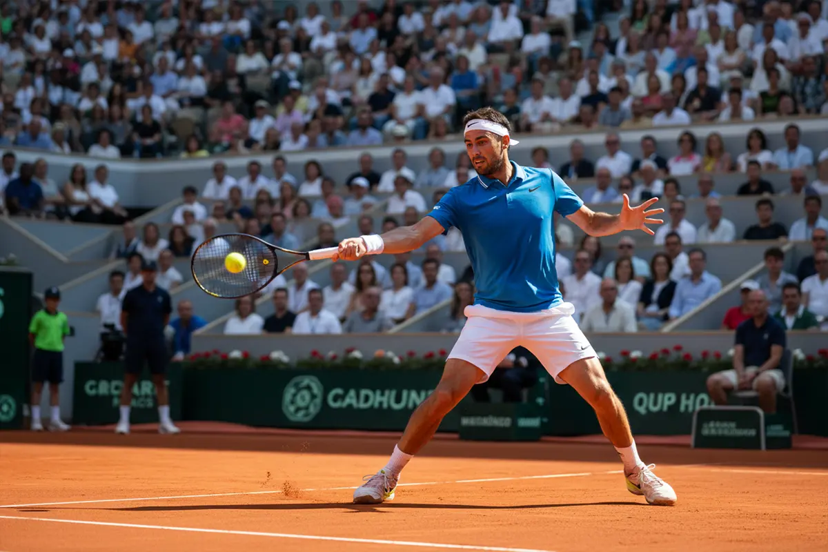 Tennisser in actie tijdens professionele wedstrijd