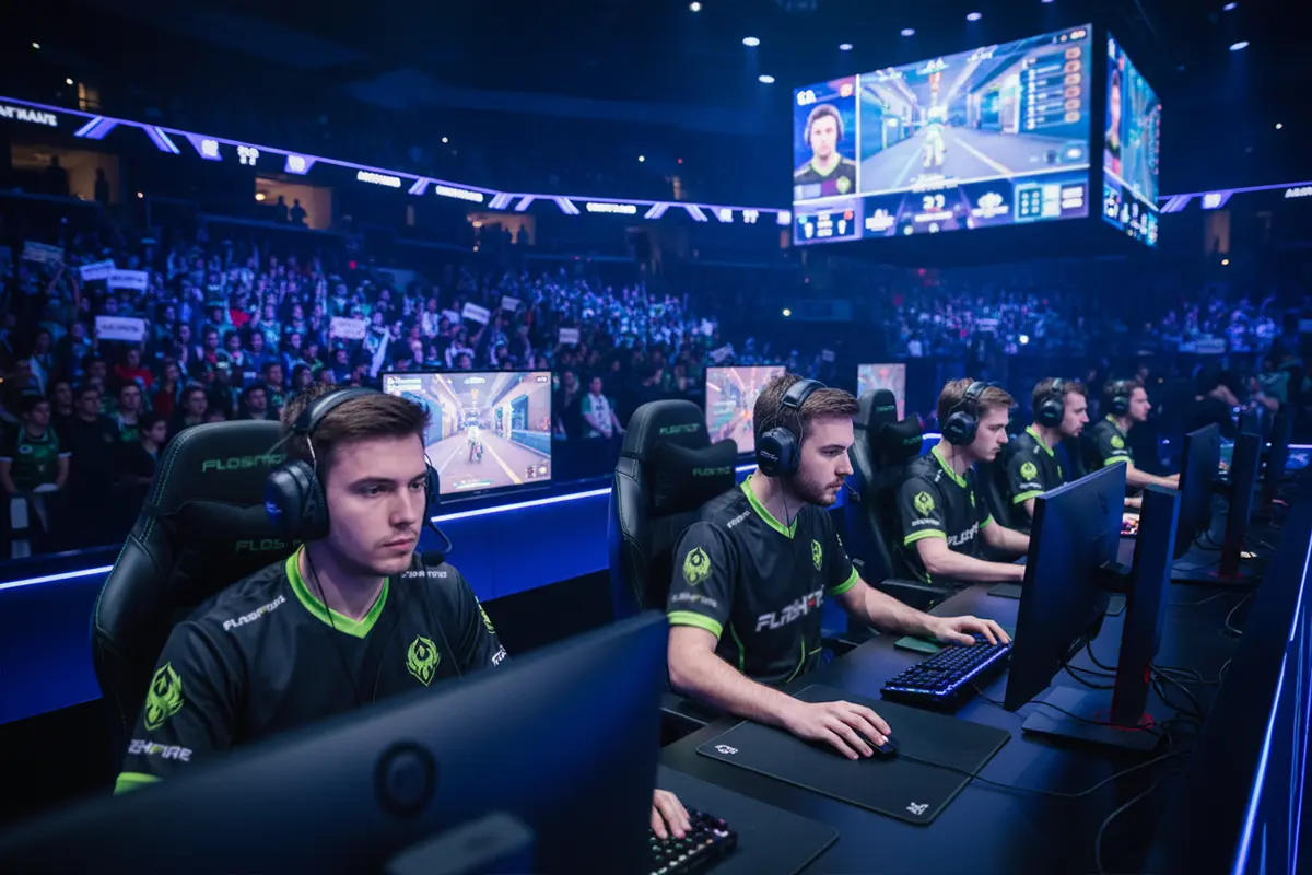 Esports team tijdens professionele competitie