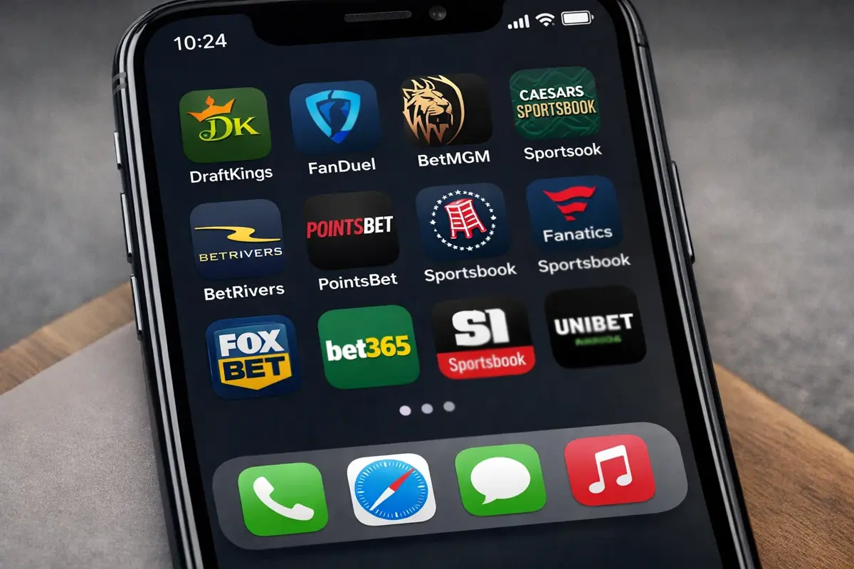 Smartphone met meerdere bookmaker apps op scherm