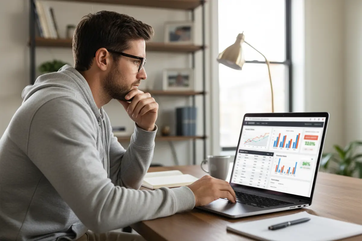 Persoon analyseert odds op laptop scherm