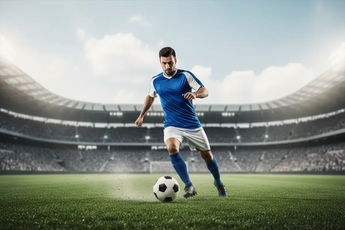 Voetballer in actie op groen gras tijdens Eredivisie wedstrijd