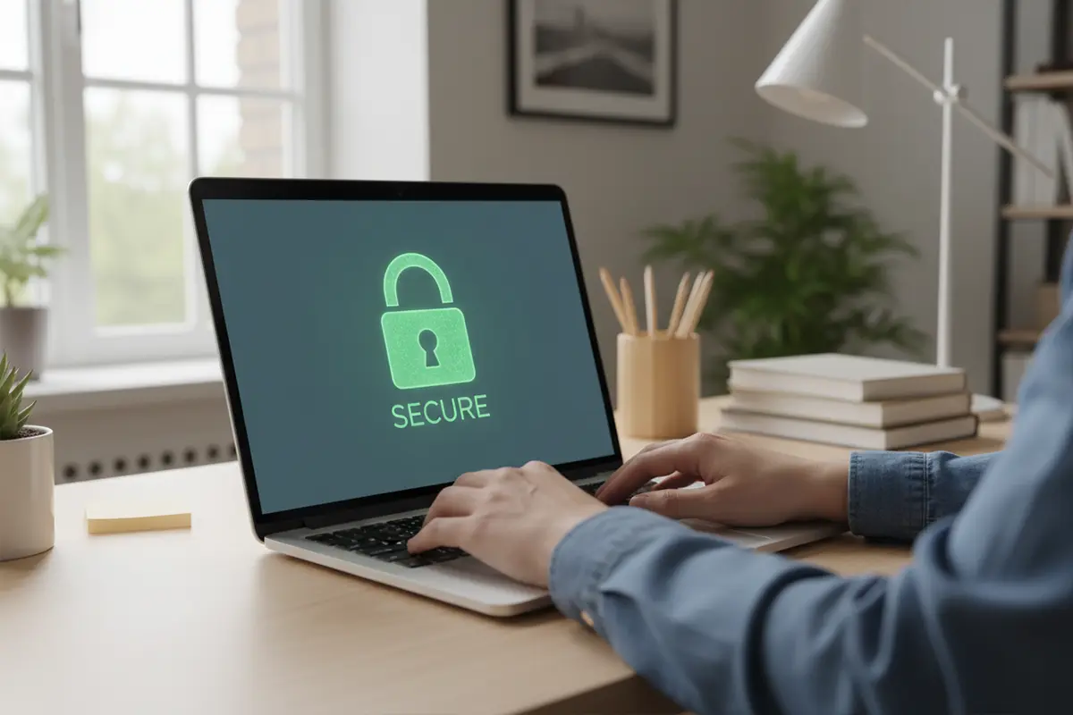 Beveiligde online transactie op laptop met slot symbool