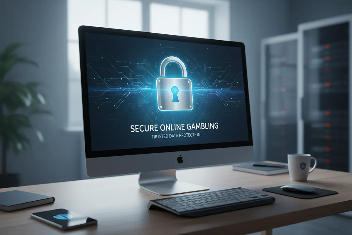 Slot symbool op computerscherm voor veilig online gokken