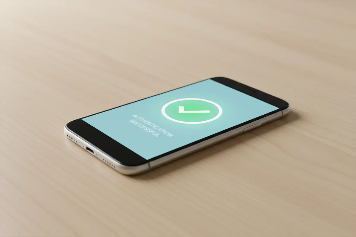 Moderne smartphone met groene vinkje voor veilige app verificatie