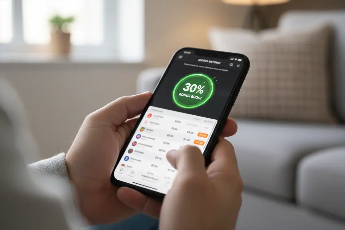 Smartphone met sportweddenschappen app en bonus percentage